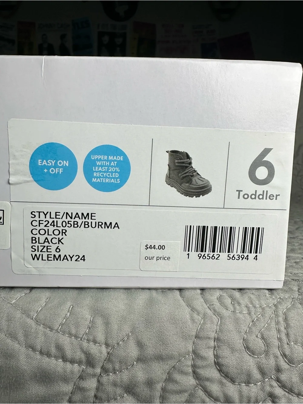 Carter’s Toddler Boys Black Burma Hiking Boots NWT Size Toddler 6